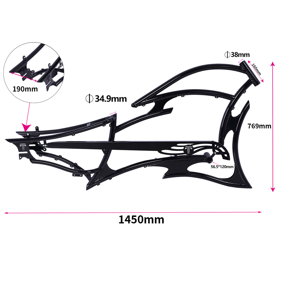 Micargi FM-RAIDER 7 SPEED Stretch Beach cruiser bike frame