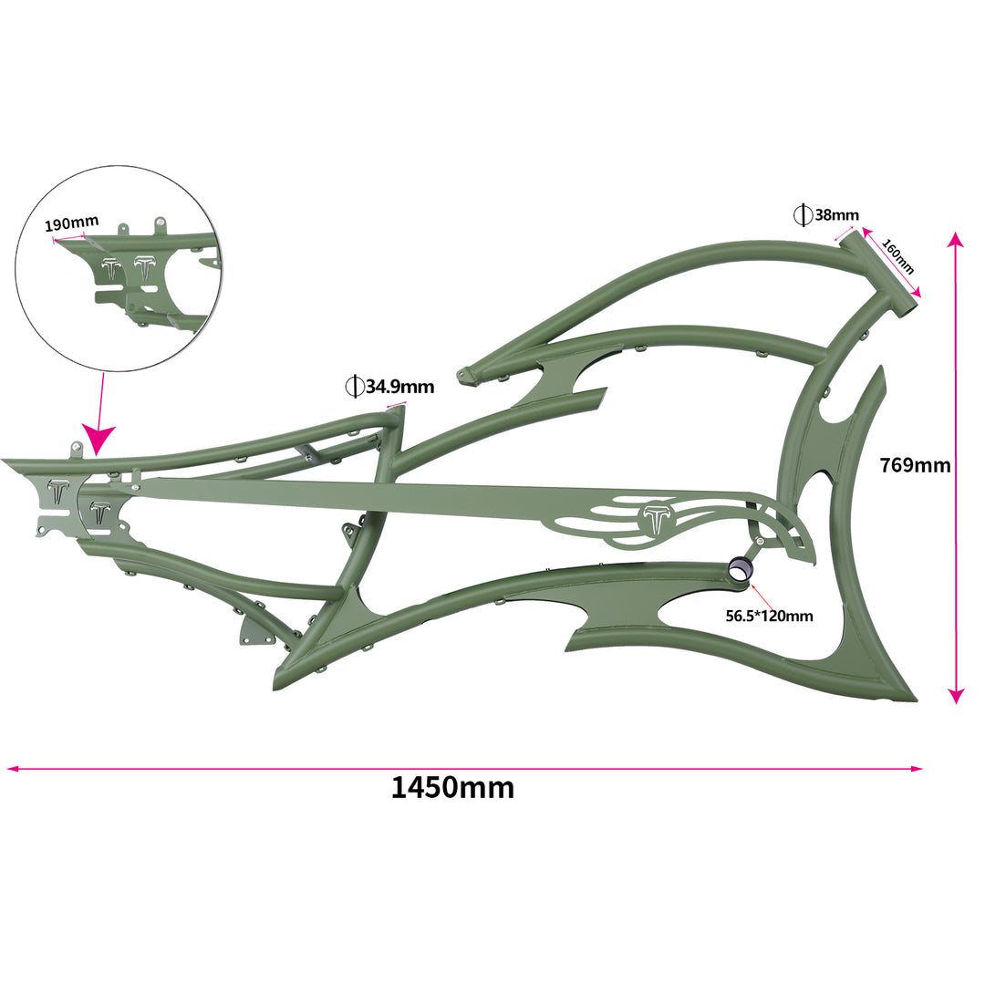 Micargi FM-RAIDER 7 SPEED Stretch Beach cruiser bike frame