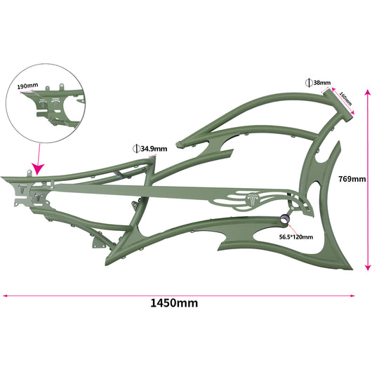 Micargi FM-RAIDER 7 SPEED Stretch Beach cruiser bike frame